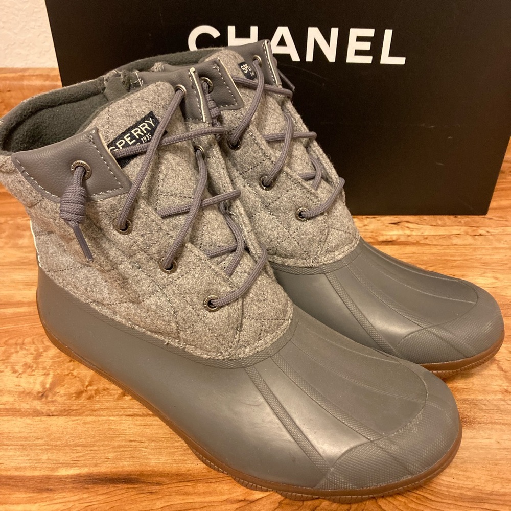 Sperry Saltwater Wool Grey Duck Boots 11m 11 new winter rain